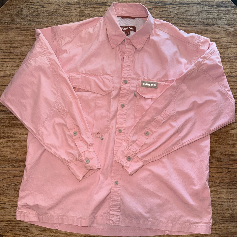 100% Cotton Simms Fishing Button-Up Shirt Salmon Color